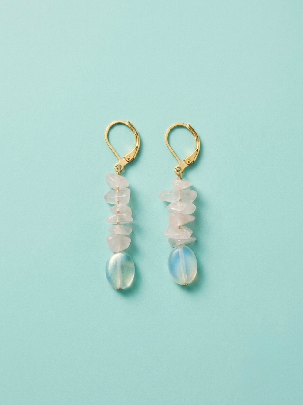 HandmadeGold Opalite & Rose Quartz Dangle Earrings